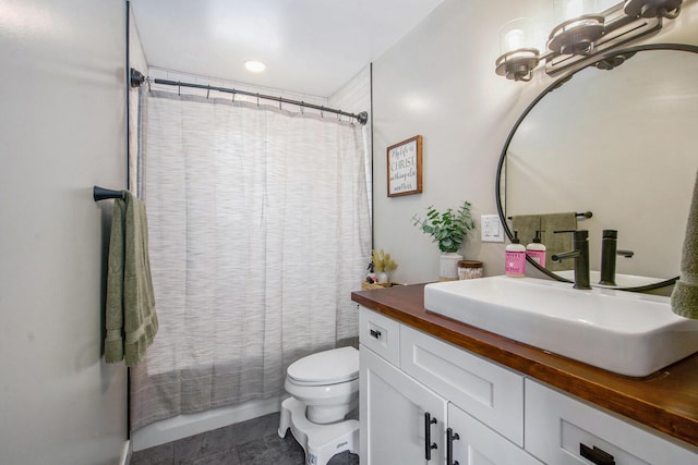 8041 Donovan Rd, Dexter, MI 48130 - full bathroom with vanity, tile patterned floors, and shower / bath combo with shower curtain