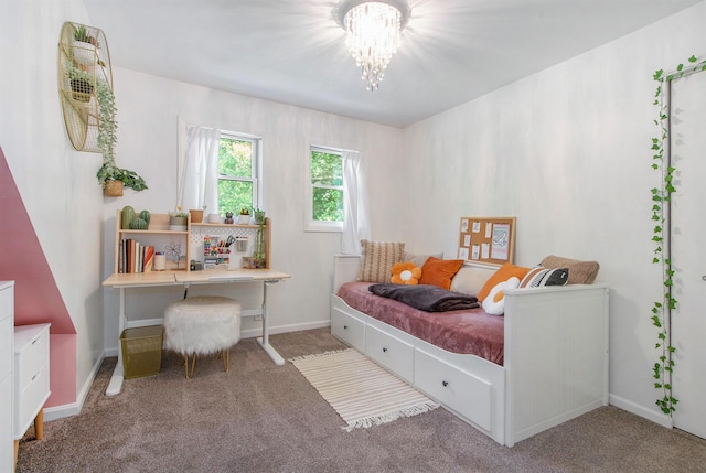 8041 Donovan Rd, Dexter, MI 48130 - carpeted bedroom featuring a chandelier and baseboards