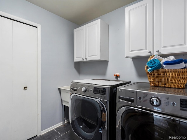 1890 Ludgate Ln, Rochester Hills, MI 48309 - laundry area with washer and dryer, cabinet space, and dark tile patterned floors