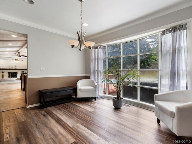1890 Ludgate Ln, Rochester Hills, MI 48309 - sitting room featuring a chandelier, wood finished floors, ornamental molding, and recessed lighting