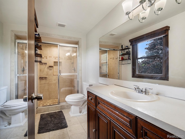 1890 Ludgate Ln, Rochester Hills, MI 48309 - full bathroom featuring vanity, a shower stall, a chandelier, and tile patterned floors