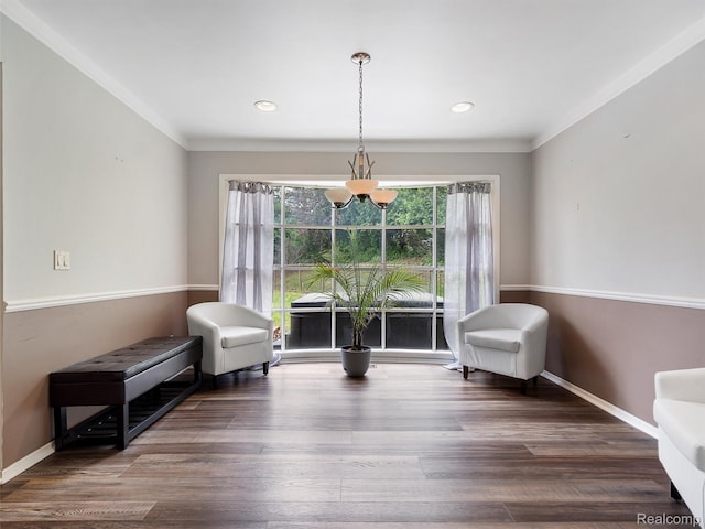 1890 Ludgate Ln, Rochester Hills, MI 48309 - sitting room with a chandelier, wood finished floors, ornamental molding, and recessed lighting