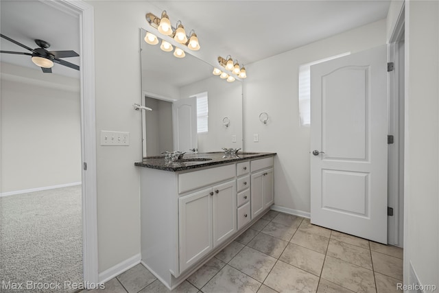 43629 Prospect Unit 102, Novi, MI 48375 - bathroom featuring double vanity, a ceiling fan, and tile patterned floors