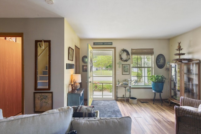 857 Kalamazoo St, South Haven, MI 49090 - living area featuring wood finished floors and baseboards