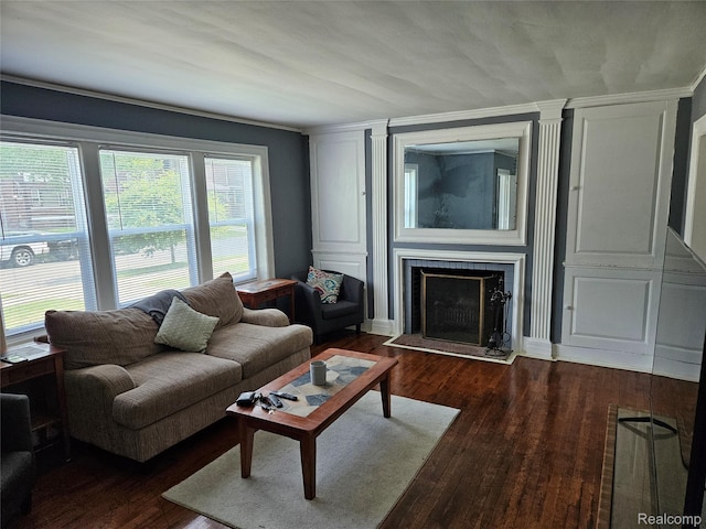 4294 W Buena Vista St, Detroit, MI 48238 - living area with wood finished floors, a decorative wall, and a fireplace with raised hearth