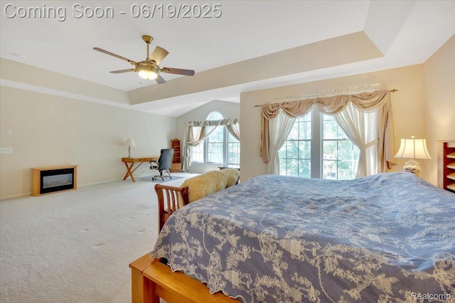 43443 Mclean Ct, Novi, MI 48375 - carpeted bedroom with a raised ceiling and a ceiling fan