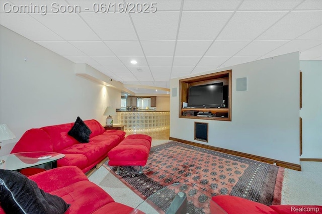 43443 Mclean Ct, Novi, MI 48375 - living area featuring carpet, a dry bar, a drop ceiling, and recessed lighting