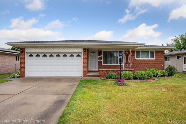 13142 Boca Grande Dr, Sterling Heights, MI 48312 - view of front of home featuring brick siding, driveway, a front yard, and a garage