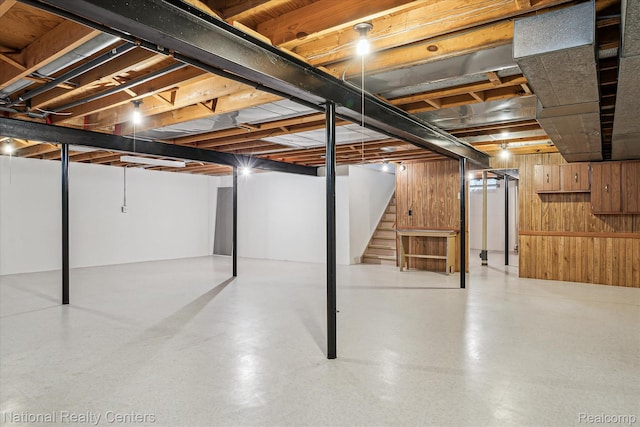 13142 Boca Grande Dr, Sterling Heights, MI 48312 - finished basement featuring stairway and wood walls