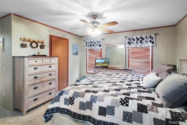 501 Kinloch, Temperance, MI 48182 - bedroom with crown molding, light carpet, and a ceiling fan