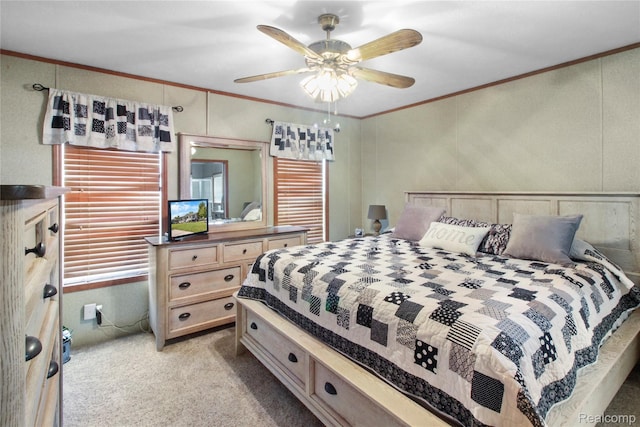 501 Kinloch, Temperance, MI 48182 - bedroom featuring ornamental molding, light carpet, a decorative wall, and a ceiling fan