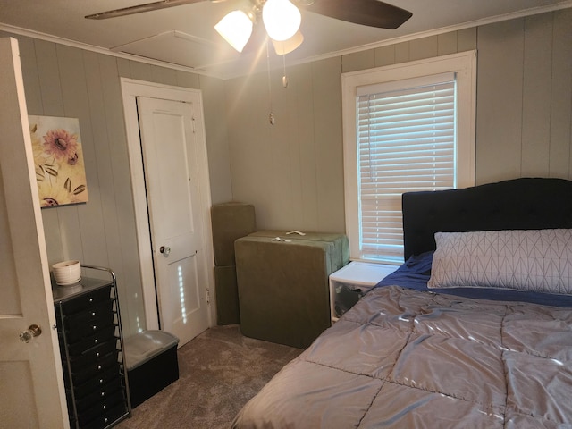1908 Lakeway Ave, Kalamazoo, MI 49001 - bedroom featuring carpet flooring, crown molding, ceiling fan, and a decorative wall
