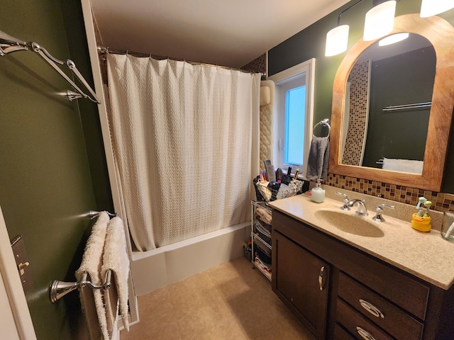 1908 Lakeway Ave, Kalamazoo, MI 49001 - bathroom with vanity, shower / bath combination with curtain, and tile patterned floors