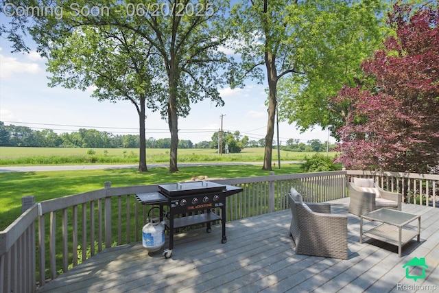 4273 Fairway Ln, Jackson, MI 49201 - wooden deck featuring a yard, outdoor lounge area, and a grill