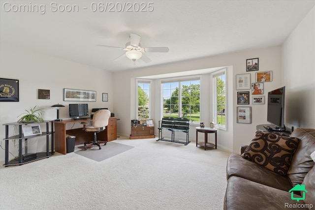 4273 Fairway Ln, Jackson, MI 49201 - carpeted home office featuring a ceiling fan and baseboards