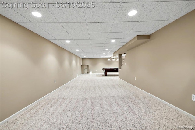 2082 Avon Lake Ln, Rochester Hills, MI 48307 - finished basement with billiards, carpet flooring, recessed lighting, and a drop ceiling