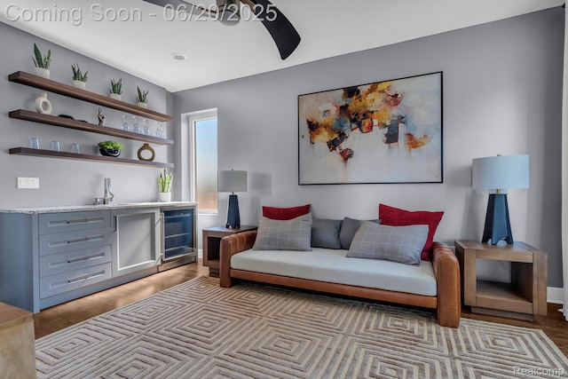 2648 John R St, Detroit, MI 48201 - sitting room featuring light wood-style flooring and beverage cooler