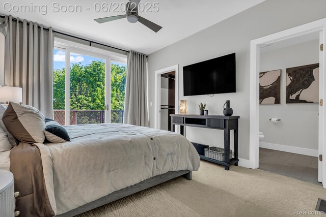 2648 John R St, Detroit, MI 48201 - bedroom featuring carpet, connected bathroom, and a ceiling fan