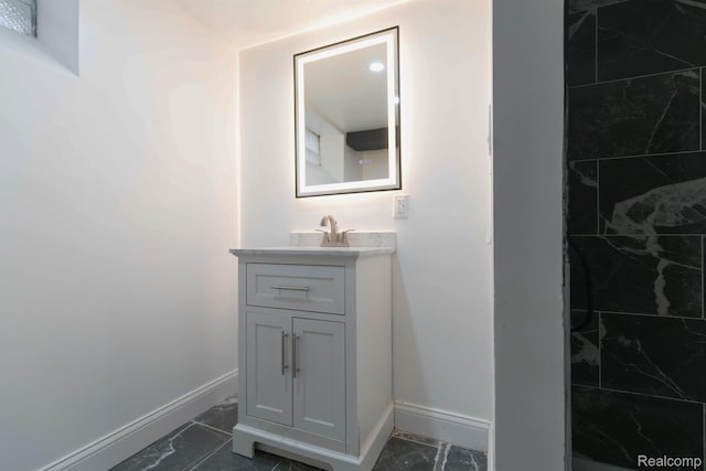 15821 Kentfield St, Detroit, MI 48223 - full bath featuring marble look tiles, vanity, and tiled shower