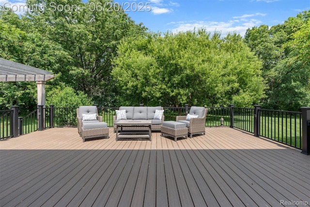 2206 Estates Dr, Highland, MI 48357 - deck featuring outdoor lounge area, view of scattered trees, and a yard