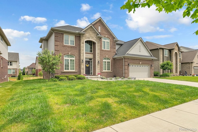 50432 Maywood, Dearborn, MI 48188 - view of front of home featuring brick siding, a garage, a front lawn, and driveway