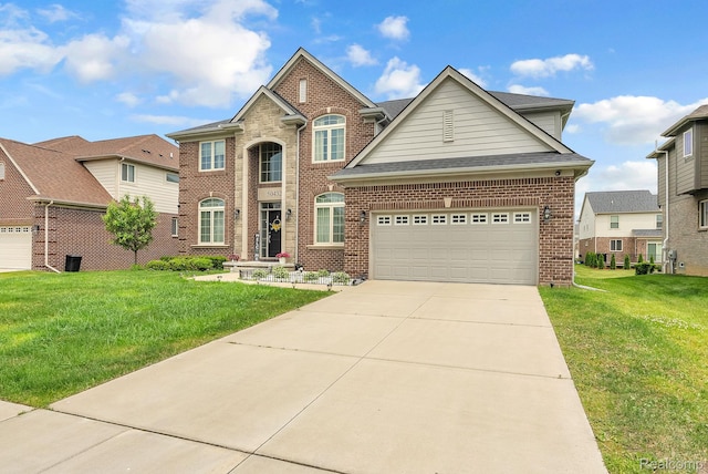 50432 Maywood, Dearborn, MI 48188 - traditional-style house with brick siding, a front lawn, concrete driveway, and a shingled roof