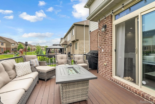 50432 Maywood, Dearborn, MI 48188 - wooden terrace with a gazebo, an outdoor hangout area, a residential view, and a grill