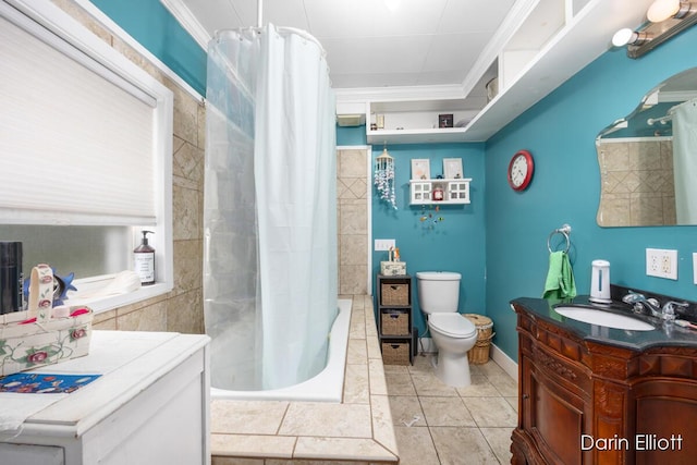 204 Maple St, Durand, MI 48429 - full bath with vanity, tiled shower / bath combo, crown molding, and tile patterned flooring