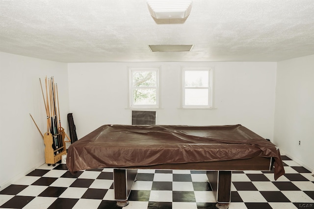 8667 Thompson Hwy, Blissfield, MI 49228 - rec room featuring tile patterned floors, a textured ceiling, billiards, and attic access