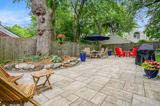 1515 E Stadium Blvd, Ann Arbor, MI 48104 - fenced backyard with a patio area, outdoor dining space, and grilling area