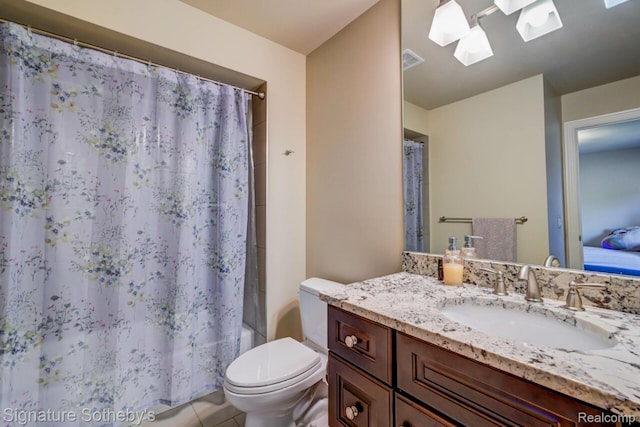 3225 Legacy Ct, West Bloomfield, MI 48323 - bathroom with a skylight, vanity, shower / tub combo with curtain, and tile patterned flooring