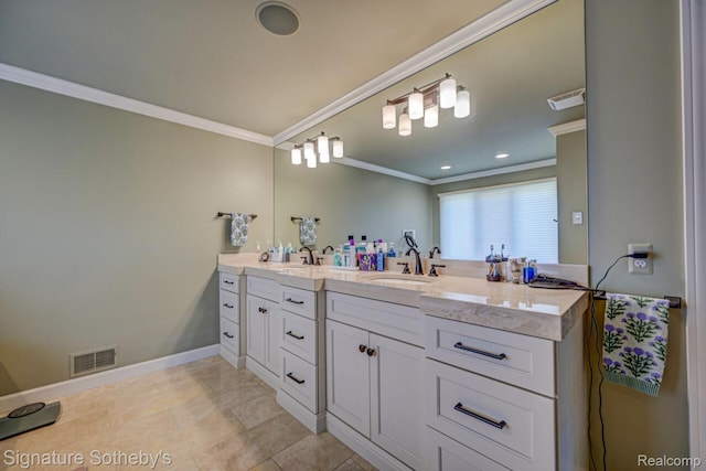 3225 Legacy Ct, West Bloomfield, MI 48323 - bathroom featuring crown molding and double vanity