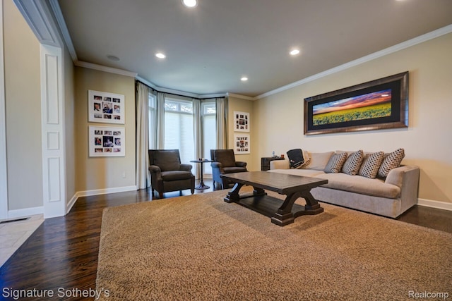 3225 Legacy Ct, West Bloomfield, MI 48323 - living room featuring ornamental molding, dark wood finished floors, and recessed lighting