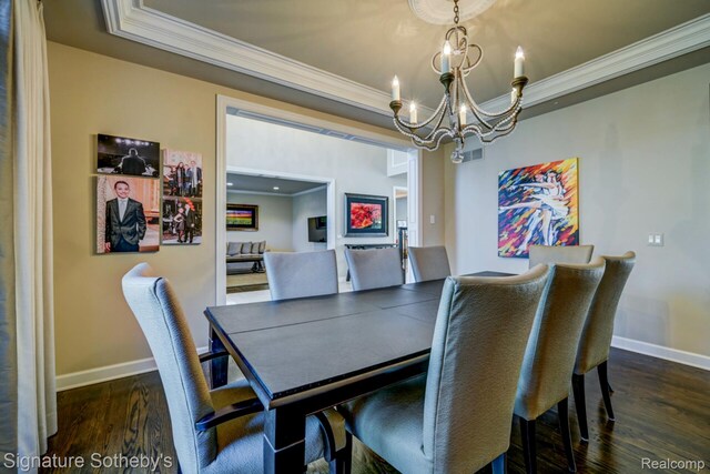 3225 Legacy Ct, West Bloomfield, MI 48323 - dining area with a chandelier, crown molding, and dark wood-style floors