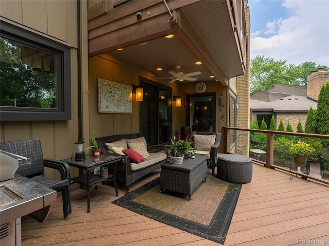 4683 Maura Ln, West Bloomfield, MI 48323 - deck featuring outdoor lounge area and ceiling fan