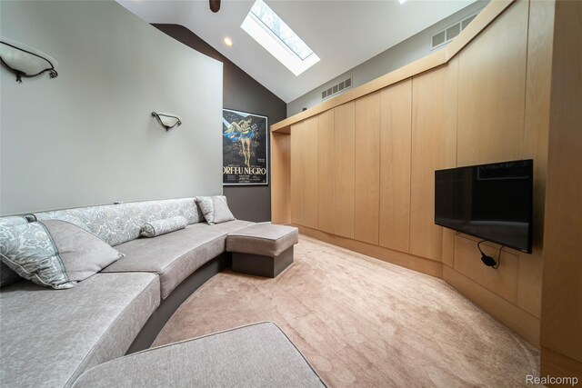 4683 Maura Ln, West Bloomfield, MI 48323 - living room with a skylight, light carpet, and high vaulted ceiling