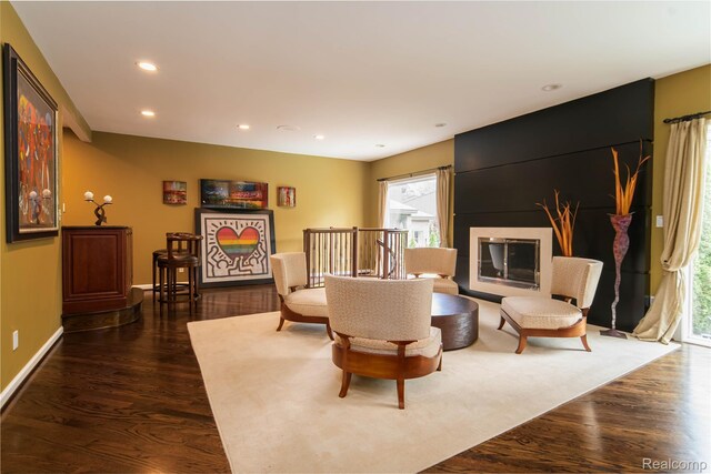 4683 Maura Ln, West Bloomfield, MI 48323 - living room featuring dark wood-style flooring and recessed lighting