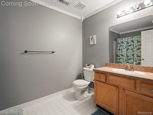 16436 Grandview Dr, Macomb, MI 48044 - full bathroom with crown molding, vanity, tile patterned flooring, and curtained shower
