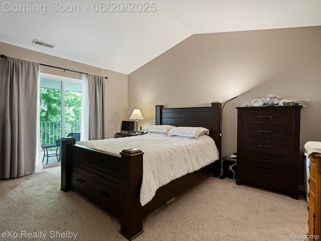 16436 Grandview Dr, Macomb, MI 48044 - bedroom featuring light colored carpet, vaulted ceiling, and access to outside
