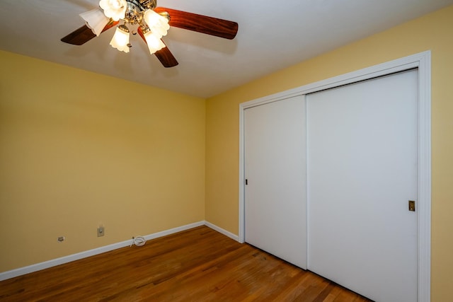2729 Horton Ct, Niles, MI 49120 - unfurnished bedroom featuring wood finished floors, a closet, and ceiling fan
