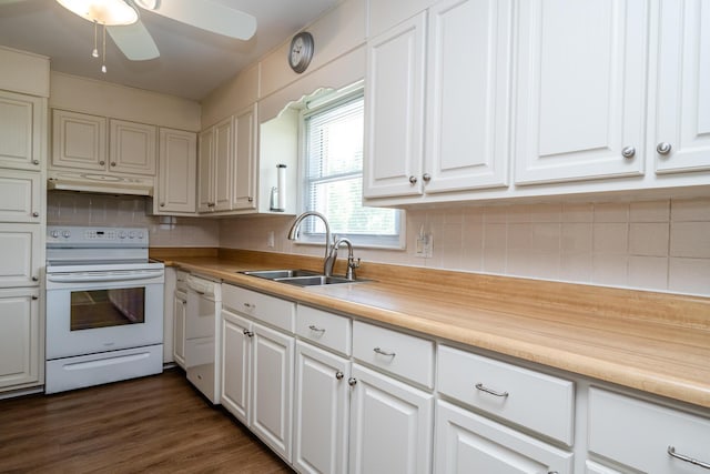2729 Horton Ct, Niles, MI 49120 - kitchen with white appliances, under cabinet range hood, and white cabinetry