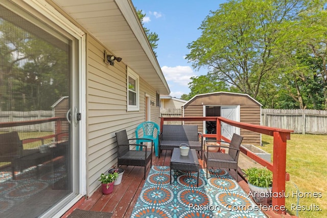 4516 Burgis Ave SE, Grand Rapids, MI 49508 - wooden deck with an outdoor living space and a storage unit