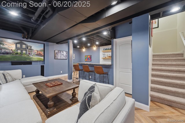 1920 Rowland Ave, Royal Oak, MI 48067 - living room with stairway and bar area
