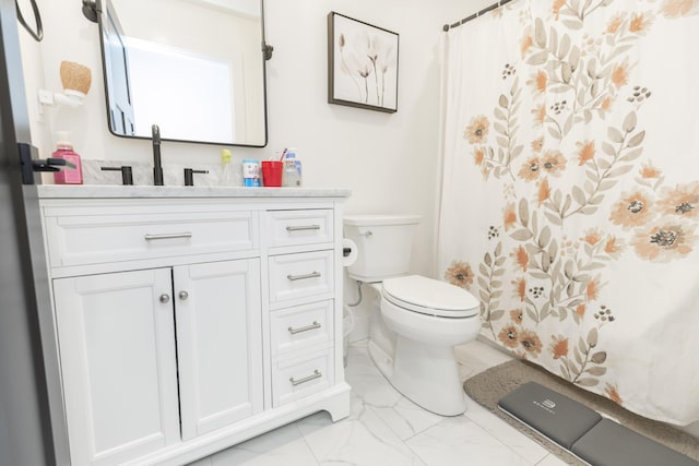 21536 Fieldview Dr, Edwardsburg, MI 49112 - full bathroom featuring marble look tiles, vanity, and a shower with curtain