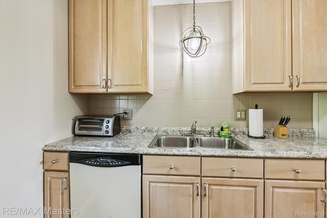 1972 Theodore St, Trenton, MI 48183 - kitchen featuring dishwashing machine, light brown cabinets, and backsplash