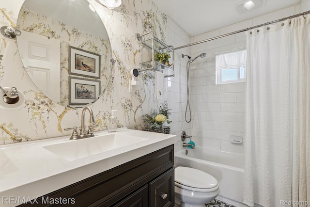 1972 Theodore St, Trenton, MI 48183 - full bath with wallpapered walls, vanity, and shower / bathtub combination with curtain