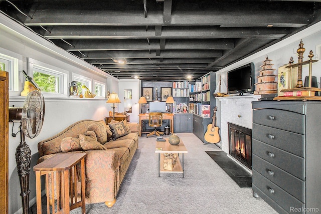11501 Torrey Rd, Fenton, MI 48430 - carpeted living area with a fireplace