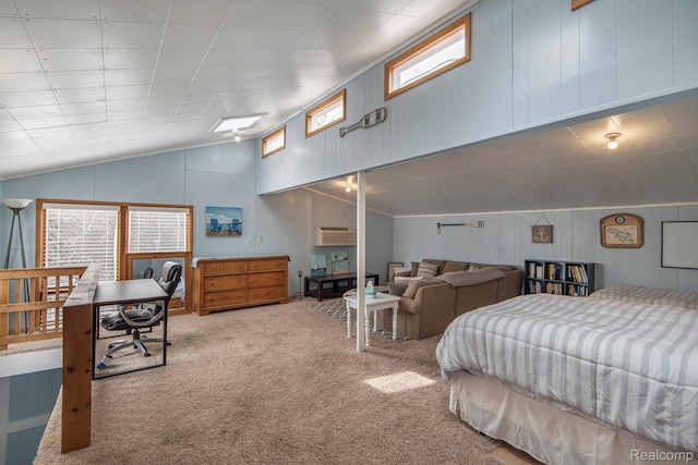 11501 Torrey Rd, Fenton, MI 48430 - bedroom featuring carpet flooring, lofted ceiling, and an office area