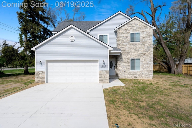 23013 Helen, Southfield, MI 48033 - traditional-style house featuring stone siding, driveway, a garage, and a shingled roof