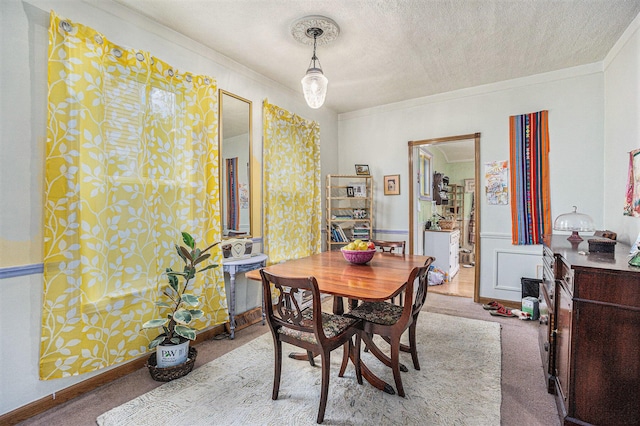 316 Reed Ave, Kalamazoo, MI 49001 - dining space featuring ornamental molding, carpet floors, and a textured ceiling